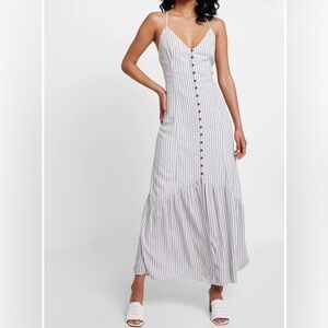 Abercrombie & Fitch Button-Front Gray and White Striped Maxi Dress Size:XL
